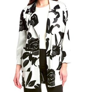 Joseph Ribkoff Jacquard Floral Straight Jacket Size S/P Off White & Black Rose